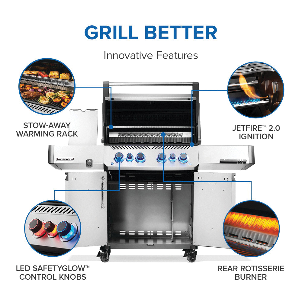Napoleon Prestige 500 Series P500VRSIBPSS Gas Grill, 82,000 Btu, Propane, 6-Burner, Rack Tucks-Up Storage - 4