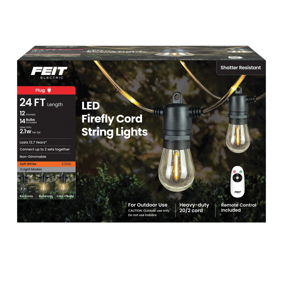 SL24-12/MLED/FIL Firefly Cord String Light, 120 V, 2.1 W, 14-Lamp, LED Lamp, Soft White