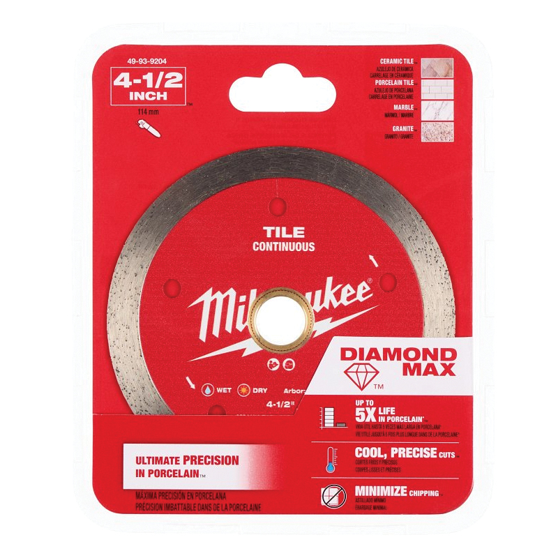 DIAMOND MAX 49-93-9204 Saw Blade, 4-1/2 in Dia, 7/8 in-20 mm-5/8 in Arbor, Continuous Rim