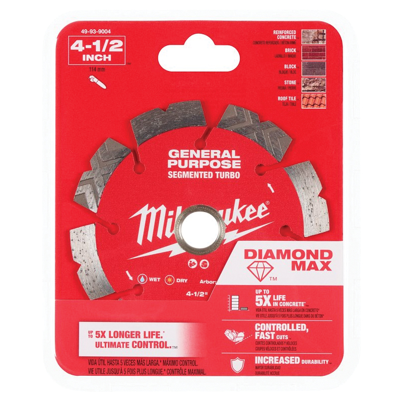 DIAMOND MAX 49-93-9004 Turbo General-Purpose Saw Blade, 4-1/2 in Dia, 7/8 in-20 mm-5/8 in Arbor, Segmented Rim