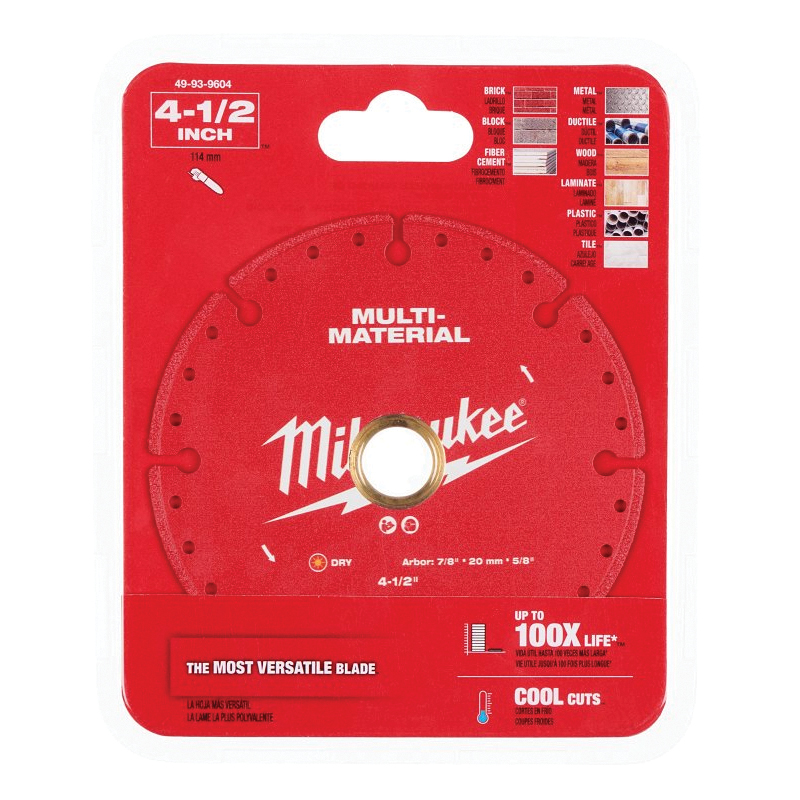 49-93-9604 Saw Blade, 4-1/2 in Dia, 7/8 in-20 mm-5/8 in Arbor, Diamond Cutting Edge, Segmented Rim