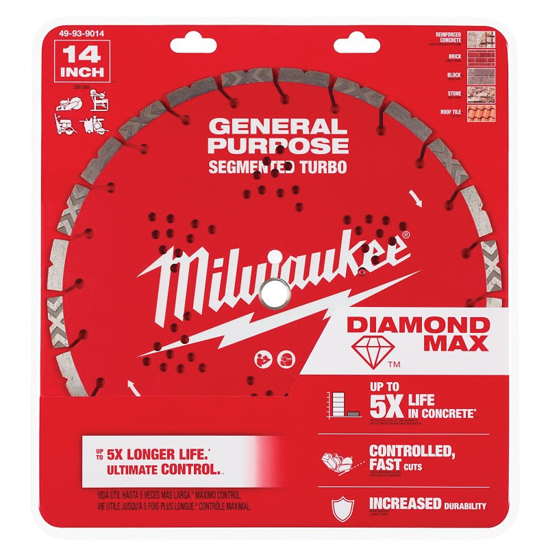 DIAMOND MAX 49-93-9014 Turbo General-Purpose Saw Blade, 14 in Dia, 1 in-20 mm Arbor, Segmented Rim