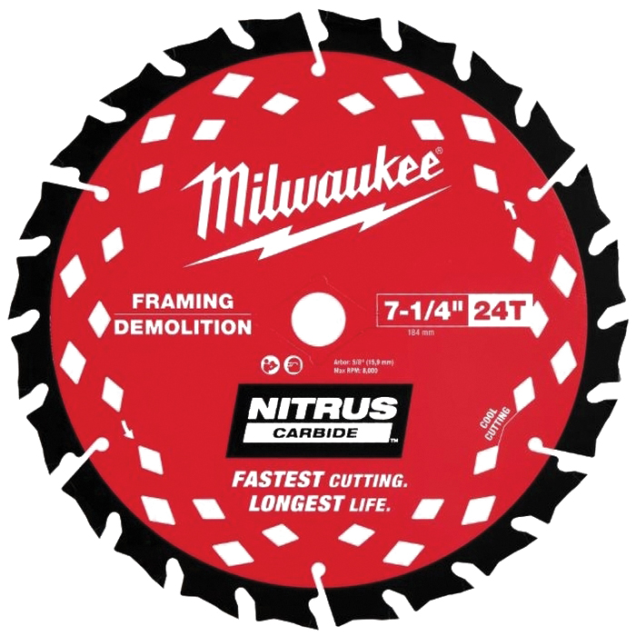48-40-0750 Circular Saw Blade, 7-1/4 in Dia, 24-Teeth, Carbide Cutting Edge