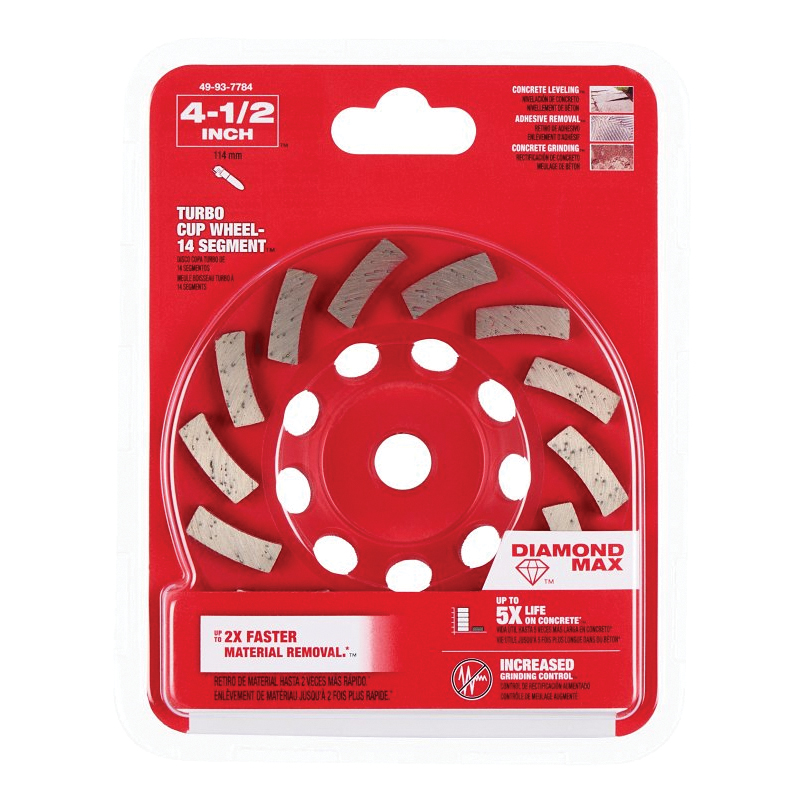 DIAMOND MAX 49-93-7784 Turbo Cup Wheel, 4-1/2 in Dia, 1 in Thick, 5/8-11 Arbor, Diamond Abrasive