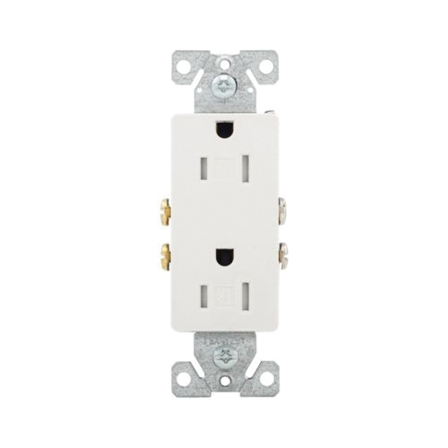 TR1107W-10-L Decorator Duplex Receptacle, 2-Pole, 15 A, 125 V, Side and Push Wiring, NEMA: NEMA 5-15R, White