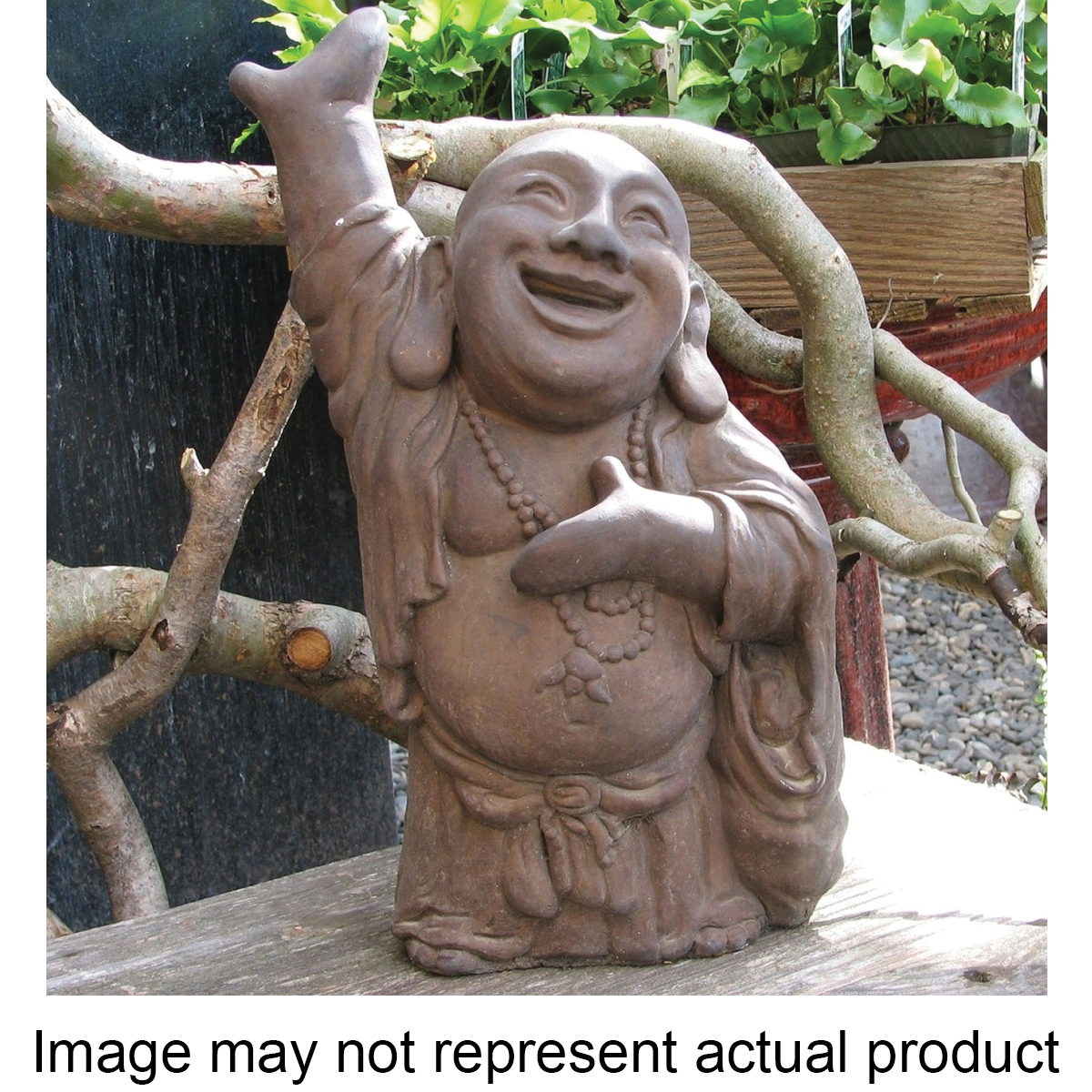 NICHOLS BROS STONEWORKS GNBDH-AG Nichols Bros Stoneworks GNBDH-AG Garden Statue, 15 in H, Hotai Buddha, Antique Gray - 1