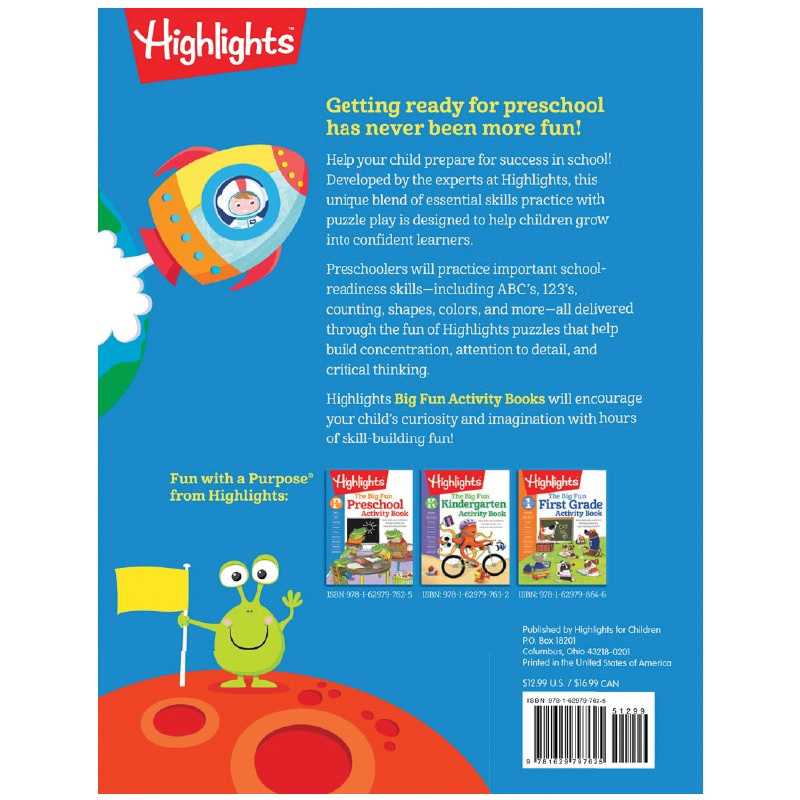 Highlights 1629797625 Activity Book, Big Fun Preschool Workbook, 3 to 6 years - 2