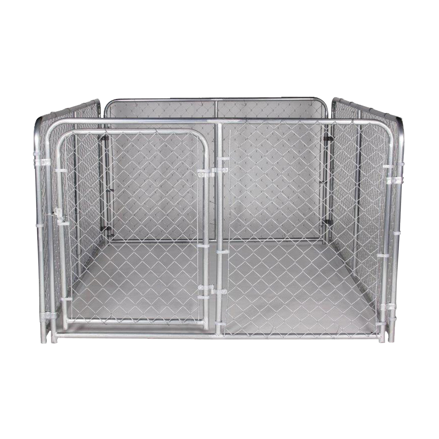 Silver Series DKS16084 Dog Kennel, 6 ft OAL, 8 ft OAW, 4 ft OAH, Steel, Galvanized, Silver