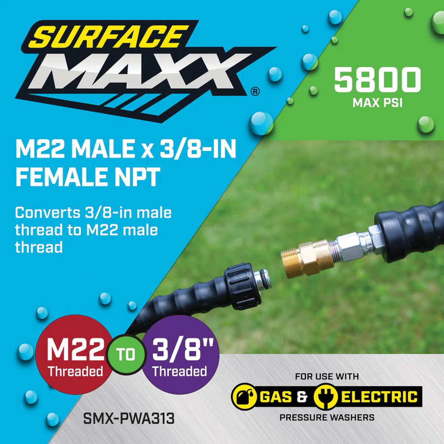 Adapter, SurfaceMaxx, 3/8 in Connection, Male x FNPT, Brass, Gold - 3