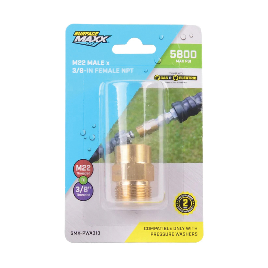 Adapter, SurfaceMaxx, 3/8 in Connection, Male x FNPT, Brass, Gold - 5