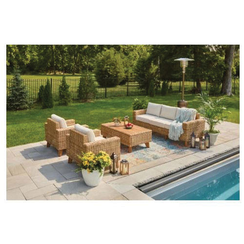 Patio Furniture Set, Living Accents, Guinevere Series, Deep Seating, Wicker, Light Brown, 4-Piece - 2