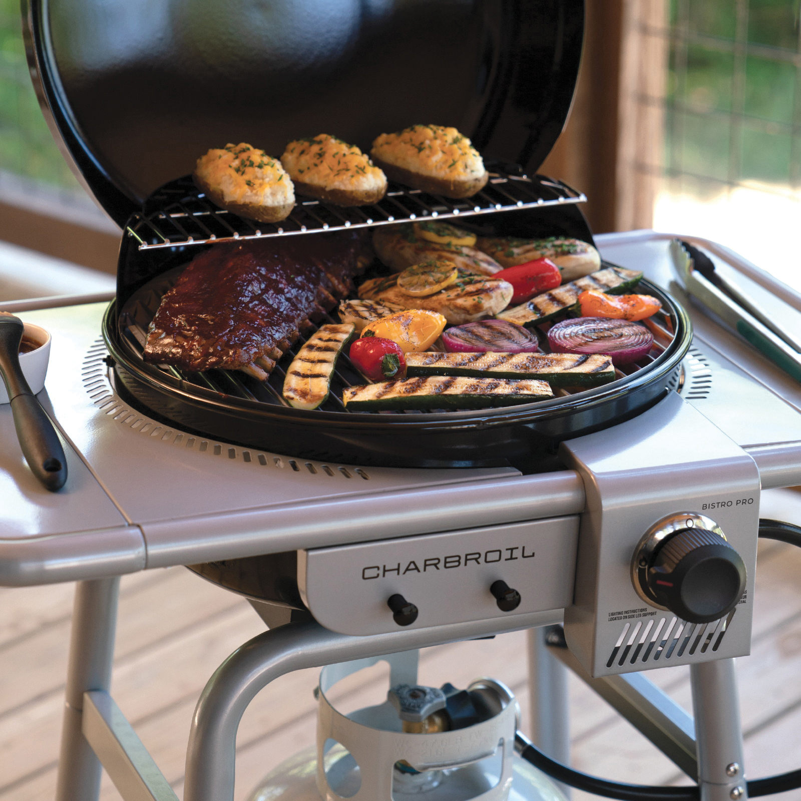 Hybrid Charcoal/Gas Grill, Char-Broil, Bistro Pro, 14,000 Btu, Liquid Propane, 1-Burner, Steel Body - 2