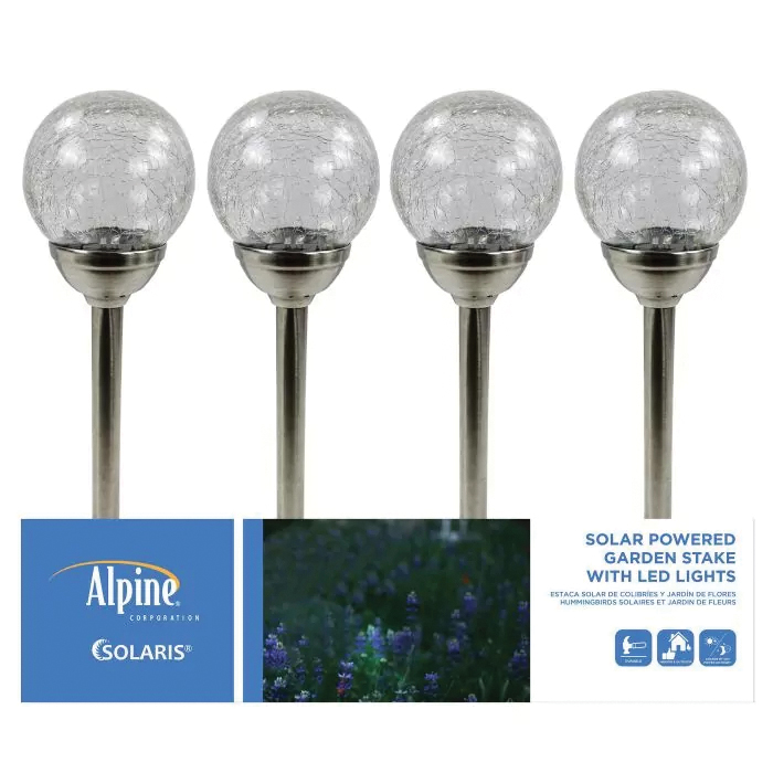 Solar Stake with LED Light, Alpine Corporation, 15 in H, Ball, Glass - 2