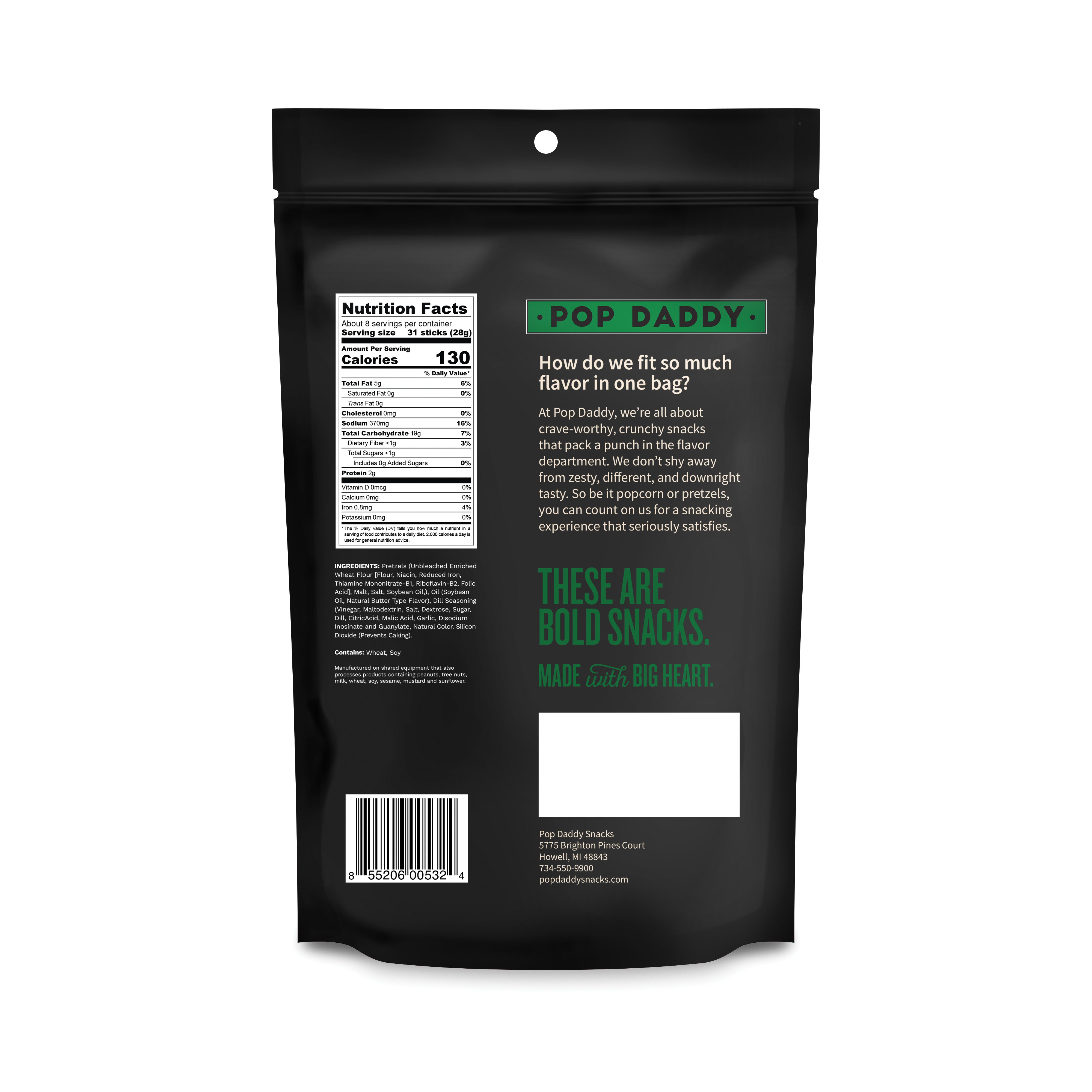 Pop Daddy Popcorn 00388610 Seasoned Pretzel Stick, Dill Pickle, 7.5 oz Bag - 2
