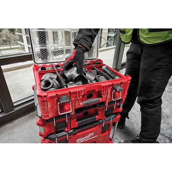 Milwaukee PACKOUT 48-22-8432FG Deep Organizer, 50 lb, 2-Compartment, Polymer, Red - 2