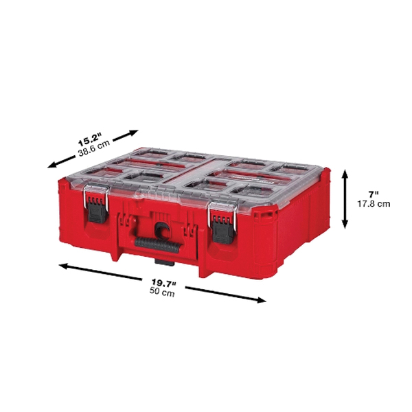 Milwaukee PACKOUT 48-22-8432FG Deep Organizer, 50 lb, 2-Compartment, Polymer, Red - 3