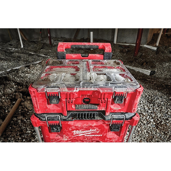 Milwaukee PACKOUT 48-22-8432FG Deep Organizer, 50 lb, 2-Compartment, Polymer, Red - 5