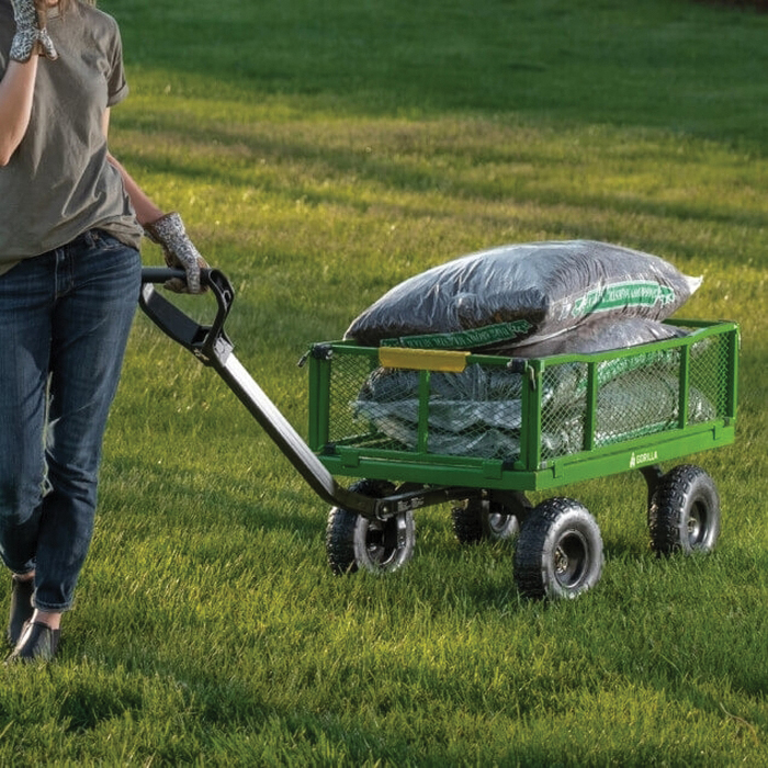 Gorilla Carts GCG-9004T Utility Cart, 900 lb, 4-Wheel, 10 in Wheel, Pneumatic Wheel, Convertible Pull/Tow Handle, Green - 2