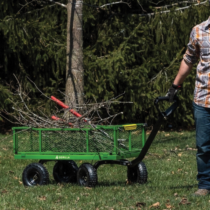 Gorilla Carts GCG-9004T Utility Cart, 900 lb, 4-Wheel, 10 in Wheel, Pneumatic Wheel, Convertible Pull/Tow Handle, Green - 4