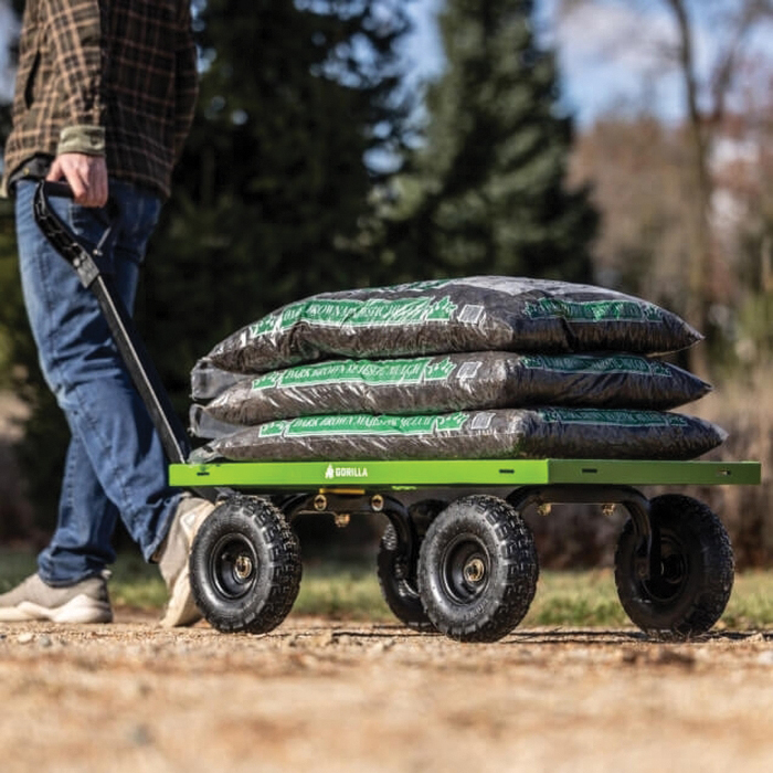 Gorilla Carts GCG-9004T Utility Cart, 900 lb, 4-Wheel, 10 in Wheel, Pneumatic Wheel, Convertible Pull/Tow Handle, Green - 5