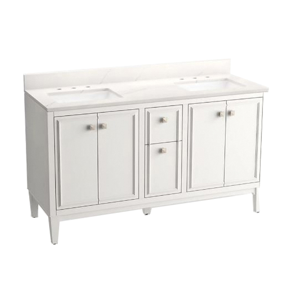 Kohler Clave Series K-R35068-ASB-0 Bathroom Vanity Cabinet, Quartz/Wood, White, 2-Sink, Vitreous China Sink - 1