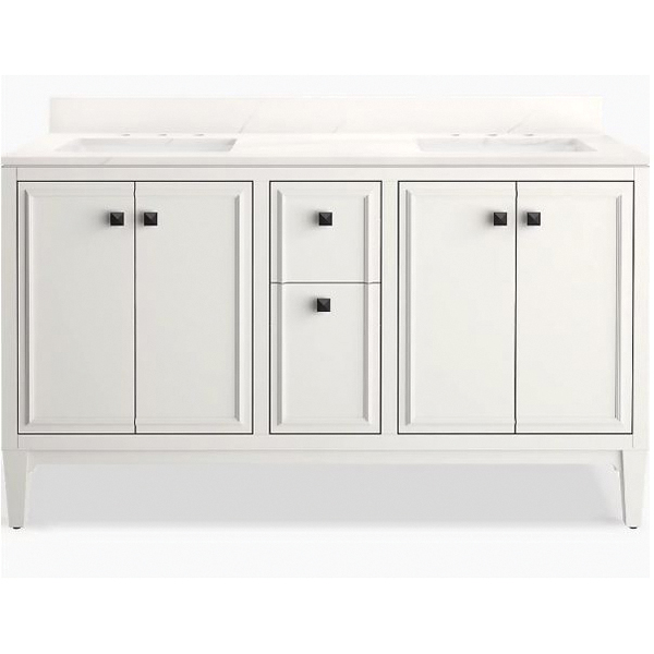 Kohler Clave Series K-R35068-ASB-0 Bathroom Vanity Cabinet, Quartz/Wood, White, 2-Sink, Vitreous China Sink - 2