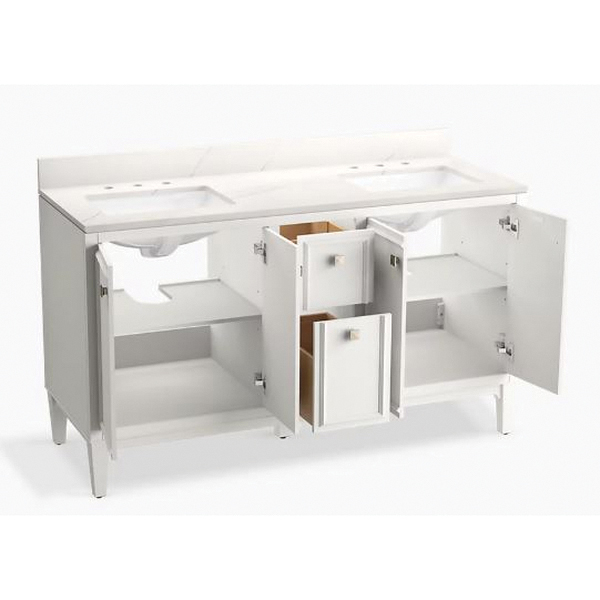 Kohler Clave Series K-R35068-ASB-0 Bathroom Vanity Cabinet, Quartz/Wood, White, 2-Sink, Vitreous China Sink - 3