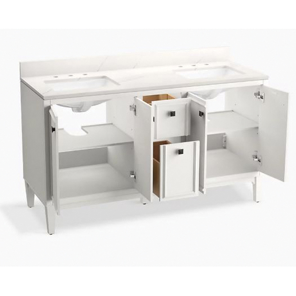 Kohler Clave Series K-R35068-ASB-0 Bathroom Vanity Cabinet, Quartz/Wood, White, 2-Sink, Vitreous China Sink - 4