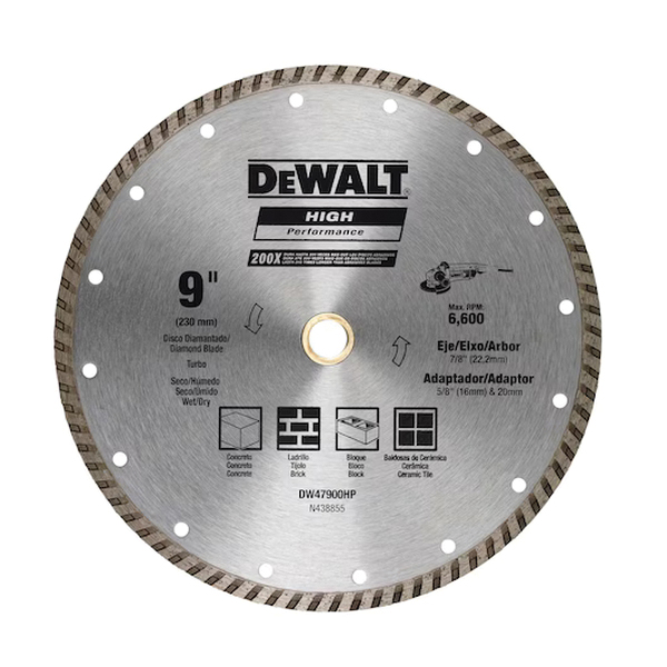 DEWALT DW47900HP Blade, 9 in Dia, 22 mm Arbor, Diamond Cutting Edge, Turbo Rim - 2