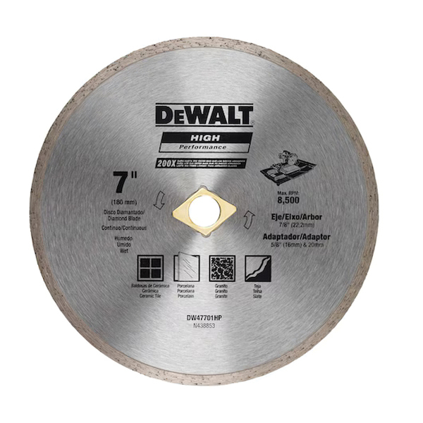 DEWALT DW47701HP Blade, 7 in Dia, 22 mm Arbor, Diamond Cutting Edge, Continuous Rim - 2