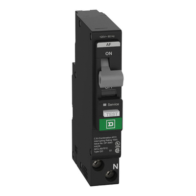 QO QO115PAFC Miniature Circuit Breaker, Combination Arc Fault, 15 A, 1-Pole, 120 VAC, Plug-In