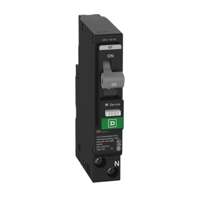QO QO120PAFC Miniature Circuit Breaker, Combination Arc Fault, 20 A, 1-Pole, 120 VAC, Plug-In