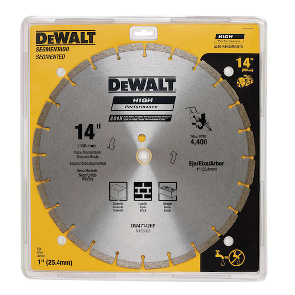 DEWALT DW47142HP High-Performance Blade, 14 in Dia, 1 in Arbor, Segmented Rim - 2