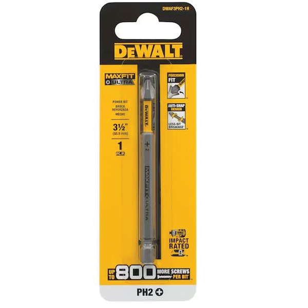 DEWALT MAXFIT ULTRA DWAF3PH1-1H Screwdriving Bit, #3 Drive, Phillips Drive, 1/4 in Shank, Hex Shank, 3-1/2 in L, Steel - 3