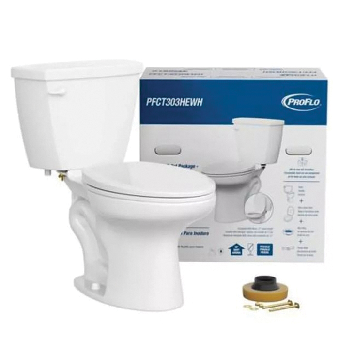 Proflo PFCT303HEWH 2-Piece Toilet, Elongated Bowl, 12 in Rough-In, Vitreous China, White, Floor Mounting, ADA Compliant - 2