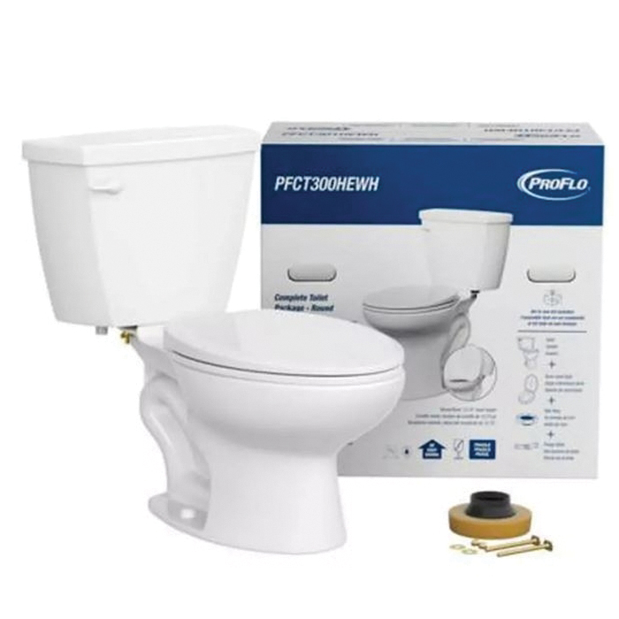 Proflo PFCT300HEWH 2-Piece Toilet, Round Bowl, 12 in Rough-In, Vitreous China, White, Floor Mounting - 2