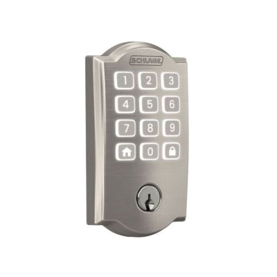 Arrive BE459WBVCAM619 Smart Wi-Fi Deadbolt with Camelot Trim, 1, AAA Grade, Key, Keypad Key, Metal, Satin Nickel