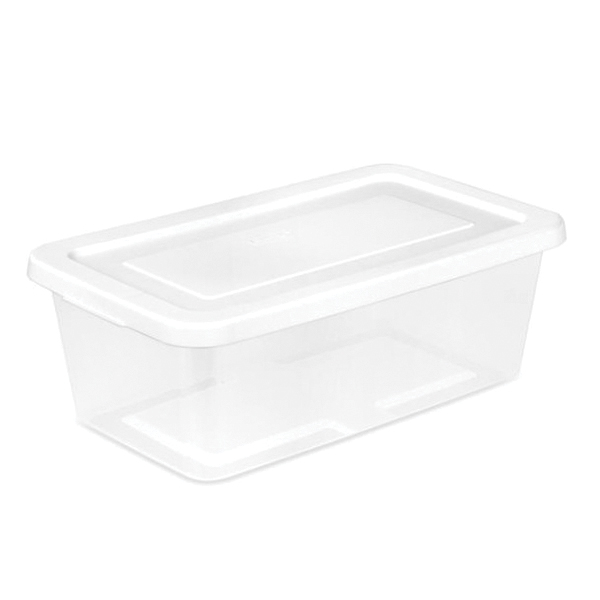 4242 Storage Box, 6 qt, Snap-On Lid Locking, Plastic, Clear/White