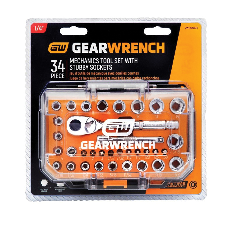 GW72SWS14 Mechanics Tool Set, 34-Piece, Chrome
