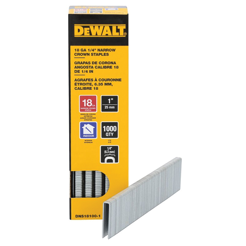 DNS18100-1 Narrow Crown Staple, 1/4 in W Crown, 1 in L Leg, 18 ga, Galvanized