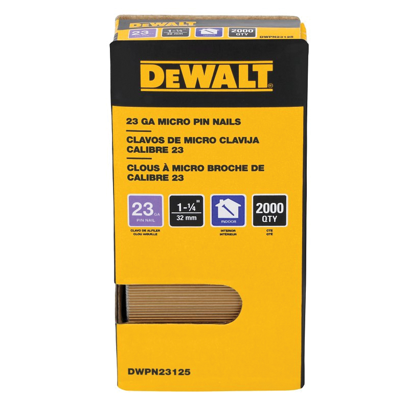 DWPN23125 Pin Nail, 1-1/4 in L, 23 ga, Steel, Galvanized, Headless Head, Smooth Shank, 2000 Count, Straight