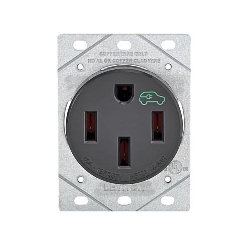 1450R Duplex Outlet, 3-Pole, 50 A, 125/250 VAC, Side Wiring, NEMA: NEMA 14-50R, Black