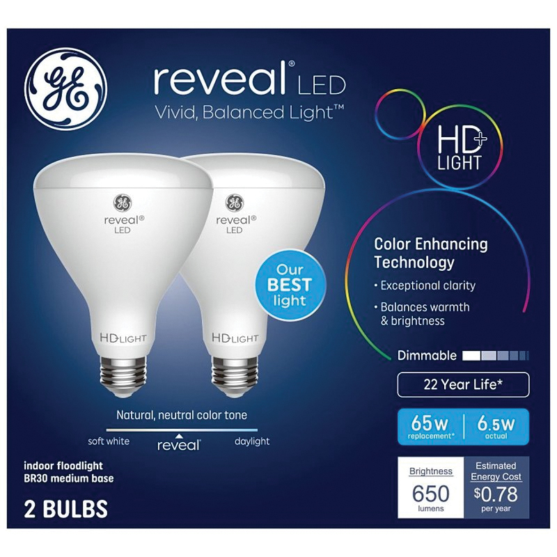 93132027 LED Bulb, BR30 Lamp, 65 W Equivalent, E26 Medium Lamp Base, Dimmable, Soft White, 2950 K Color Temp