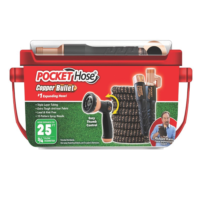 Copper Bullet 16375-6 Expandable Flexible Garden Hose, 25 ft L, Fabric, Multi-Color