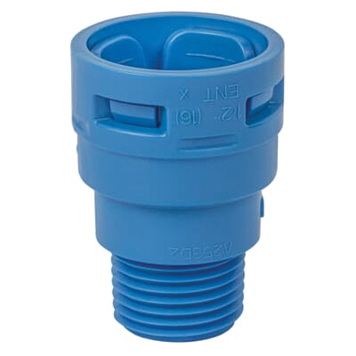 A243D2-10R ENT Adapter, 1/2 in MPT x NPT, 1.27 in Dia, 1.79 in L, Polycarbonate, Blue