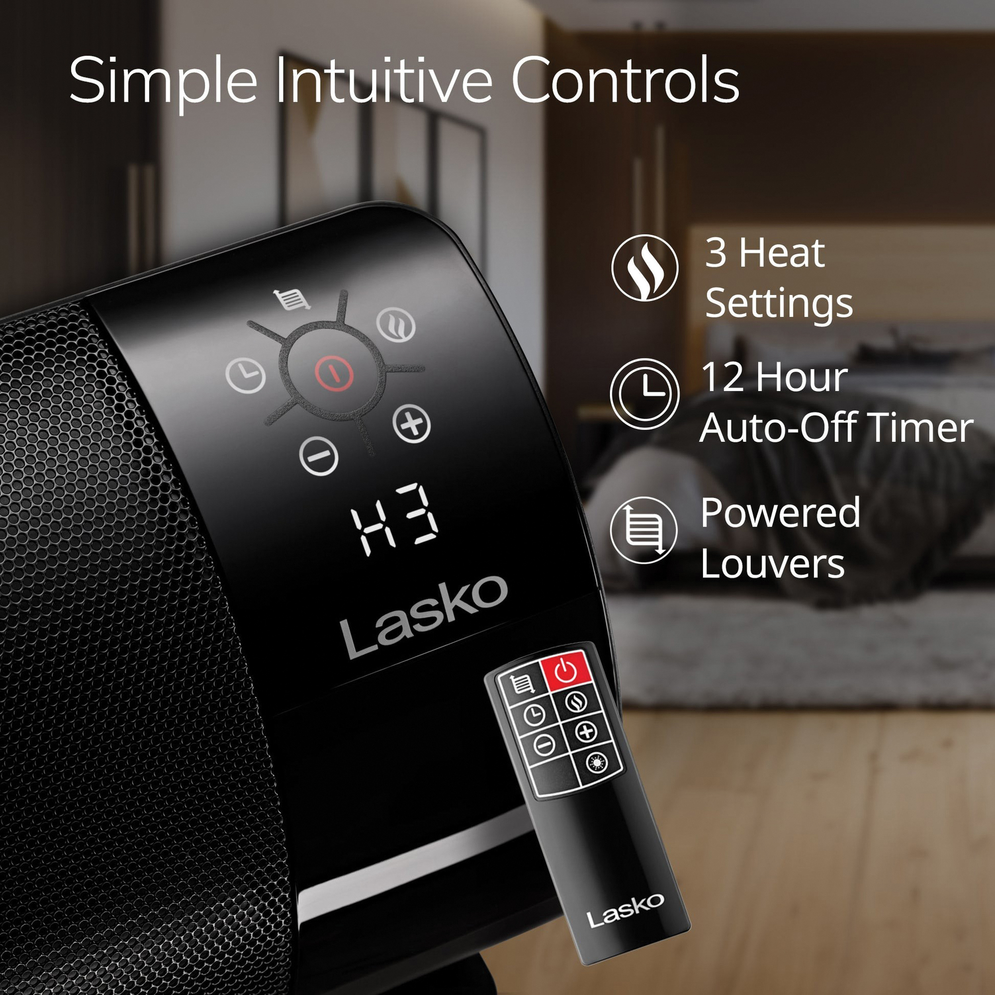 Baseboard Space Heater with Remote Control, Lasko, 7.5 to 12.5 A, 900 to 1500 W, Black - 4