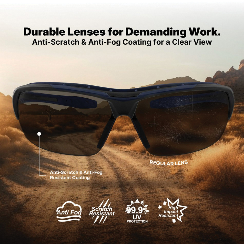 GE 09 Series GE109SAF Safety Glasses, Anti-Fog, Anti-Scratch Lens, Polycarbonate Lens, Half Frame, Black/Indigo Frame - 2
