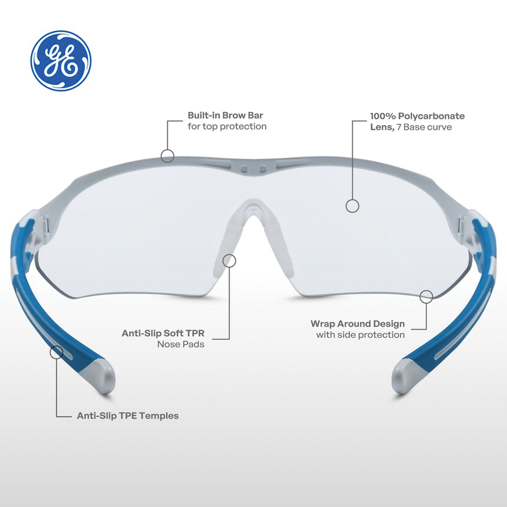 GE 10 Series GE110CAF Safety Glasses, Anti-Fog, Anti-Scratch Lens, Polycarbonate Lens, Half Frame, Nylon Frame - 2