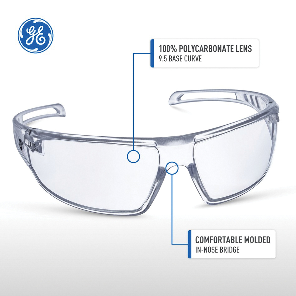 GE 14 Series GE114C Safety Glasses, Anti-Scratch Lens, Polycarbonate Lens, Frameless Frame, Clear Frame - 2