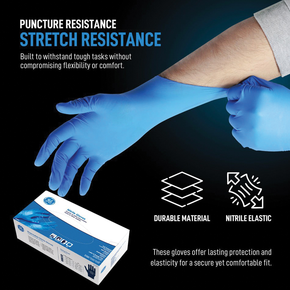 GE GG600M Gloves, M, Nitrile, Powder-Free, Blue, 9 in L - 3